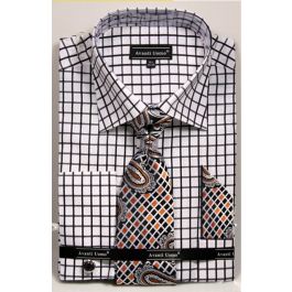 Avanti Uomo Men's French Cuff Dress Shirt Set - Windowpane