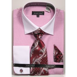 Avanti Uomo Men's French Cuff Dress Shirt Set - Herringbone