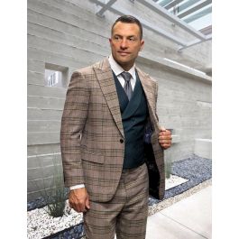 Statement Men's Outlet 100% Wool 3 Piece Suit - Two Tone Plaid