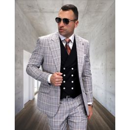 Statement Men's 3 Piece 100% Wool Suit - Bold Vest Color