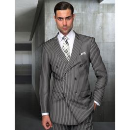 Statement Men's 2 Piece 100% Wool Double Breasted Suit - Bold Pinstripe