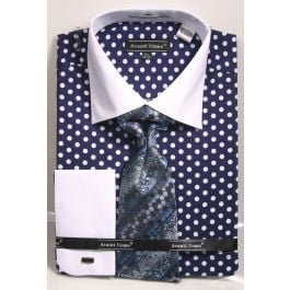 Avanti Uomo Men's 100% Cotton French Cuff Shirt Set - Polka Dots