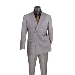 Vinci Men's 2 Piece Double Breasted Suit - Glen Plaid