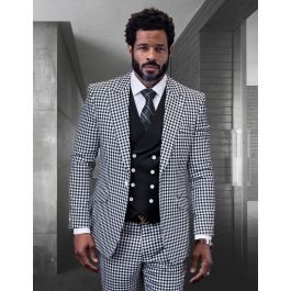 Statement Men's 100% Wool 3 Piece Suit - Checkered Plaid