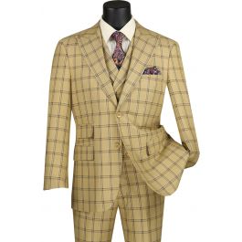 Vinci Men's 3 Piece Modern Fit Suit - Bold Windowpane