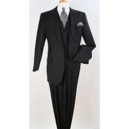 Apollo King Men's Outlet 100% Wool 3pc Fashion Suit - Stylish Peak Lapel