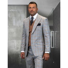 Statement Men's 100% Wool 3 Piece Suit - Stylish Windowpane