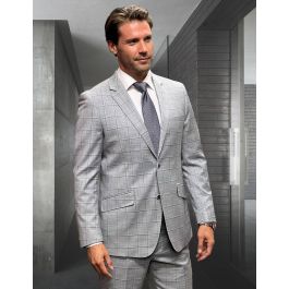 Statement Men's 100% Wool 2 Piece Suit - Classic Windowpane