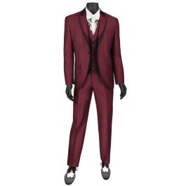 Vinci Men's 3 Piece Wool Feel Slim Fit Suit - Flat Front Pants