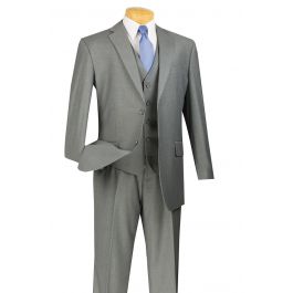 Vinci Men's 3 Piece Wool Feel Classic Suit - Flat Front Pants