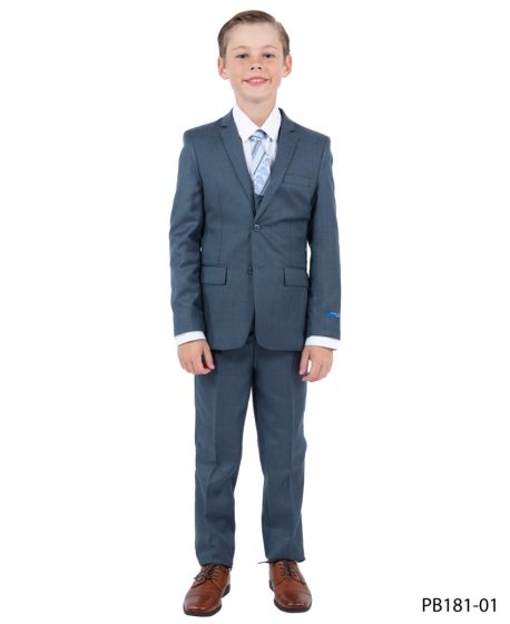 Perry Ellis Boy's 5 Piece Suit with Shirt & Tie - Sharkskin