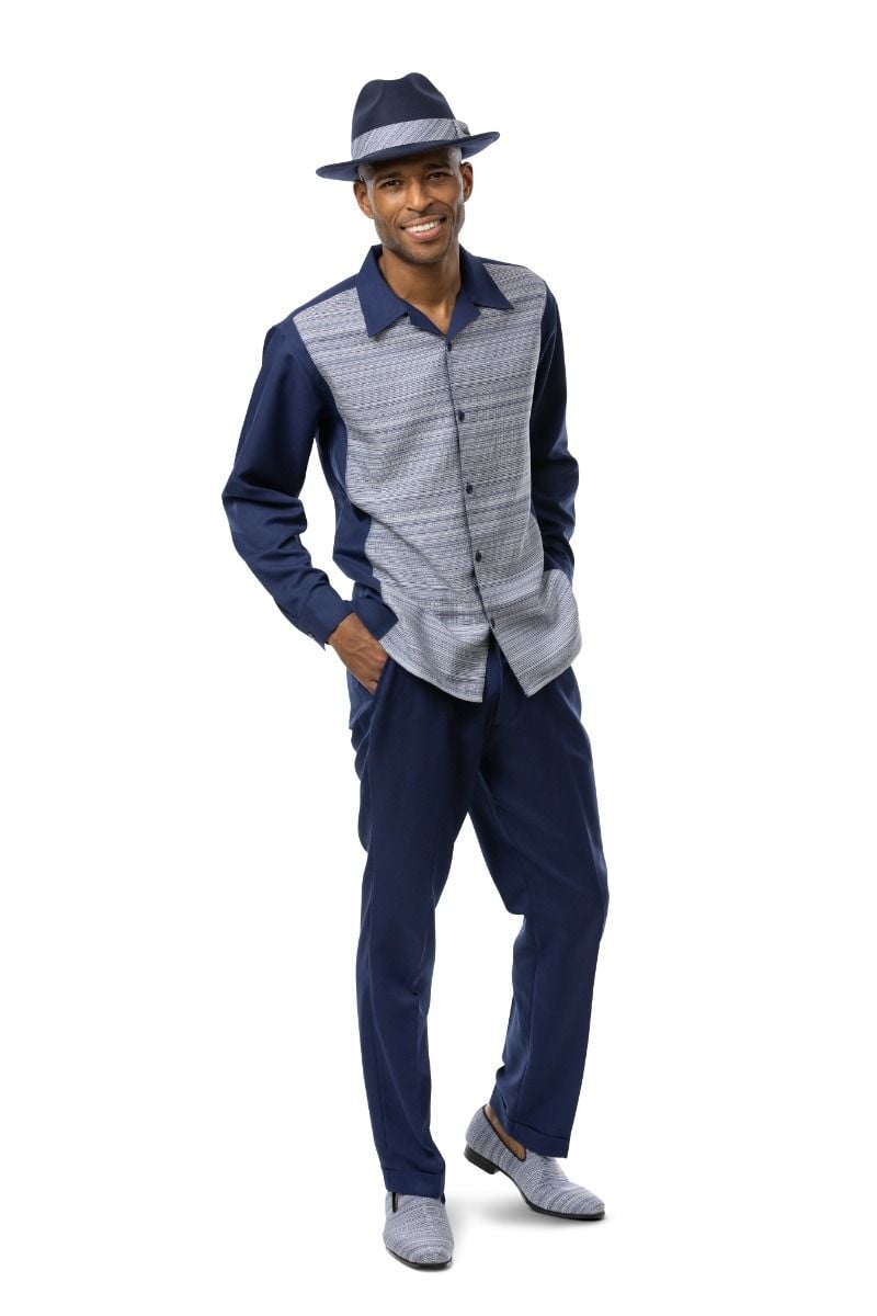 Montique Men's Long Sleeve 2 Piece Walking Suit - Textured Stripes