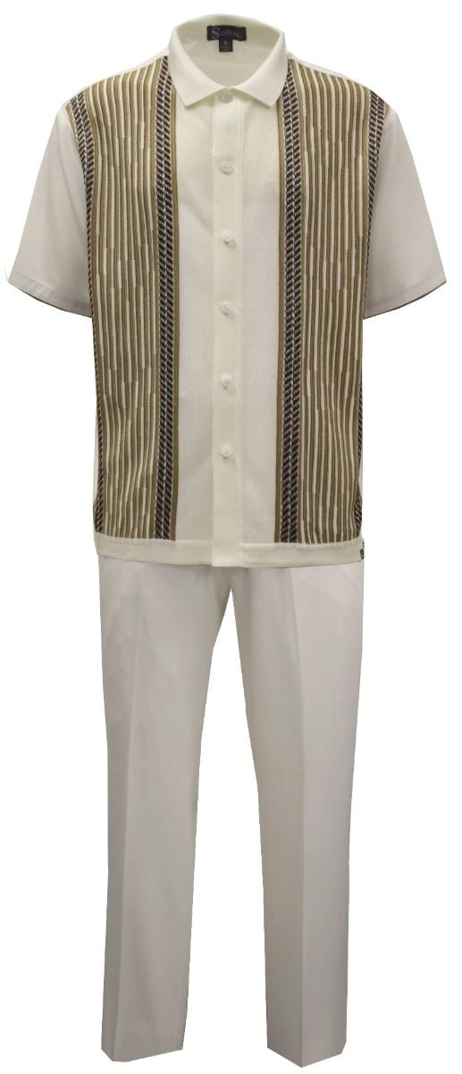 Silversilk Men's 2 Piece Short Sleeve Walking Suit - Patterned Stripes