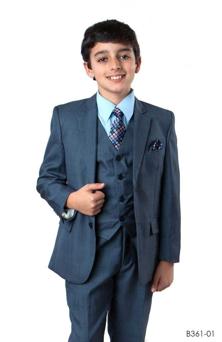 Tazio Boy's 5 Piece Suit with Free Shirt and Tie - Soft Sharkskin