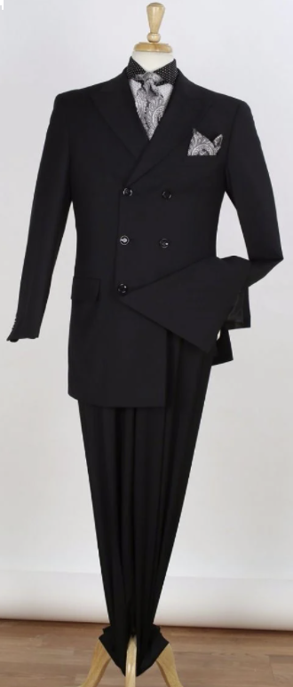 Apollo-King Ag91 Mandarin Men's Suit Jet Black perfect for Church is  Single Breasted Suit with 9 button closure in 3 button spaced pattern. The  No Collar Suit has epaulet strap on the