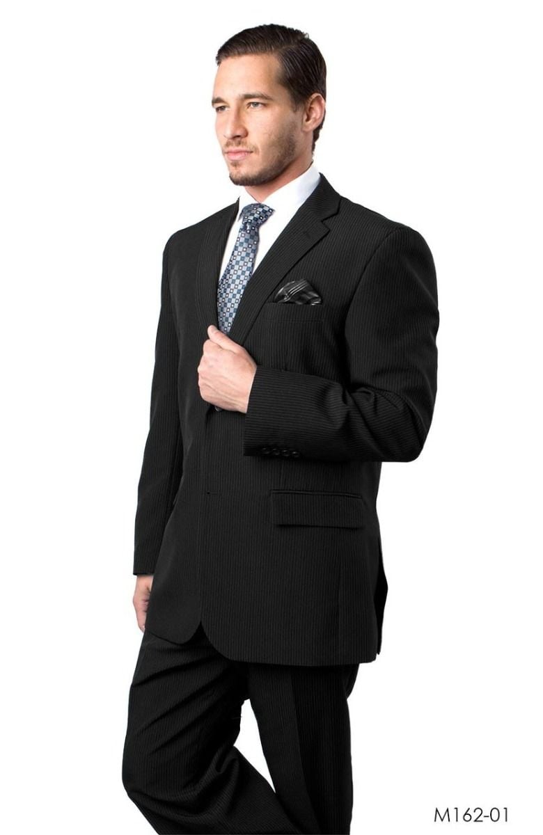 Vitto Men's 2 Piece Tailored Fit Pinstripe Suit - Side Vents