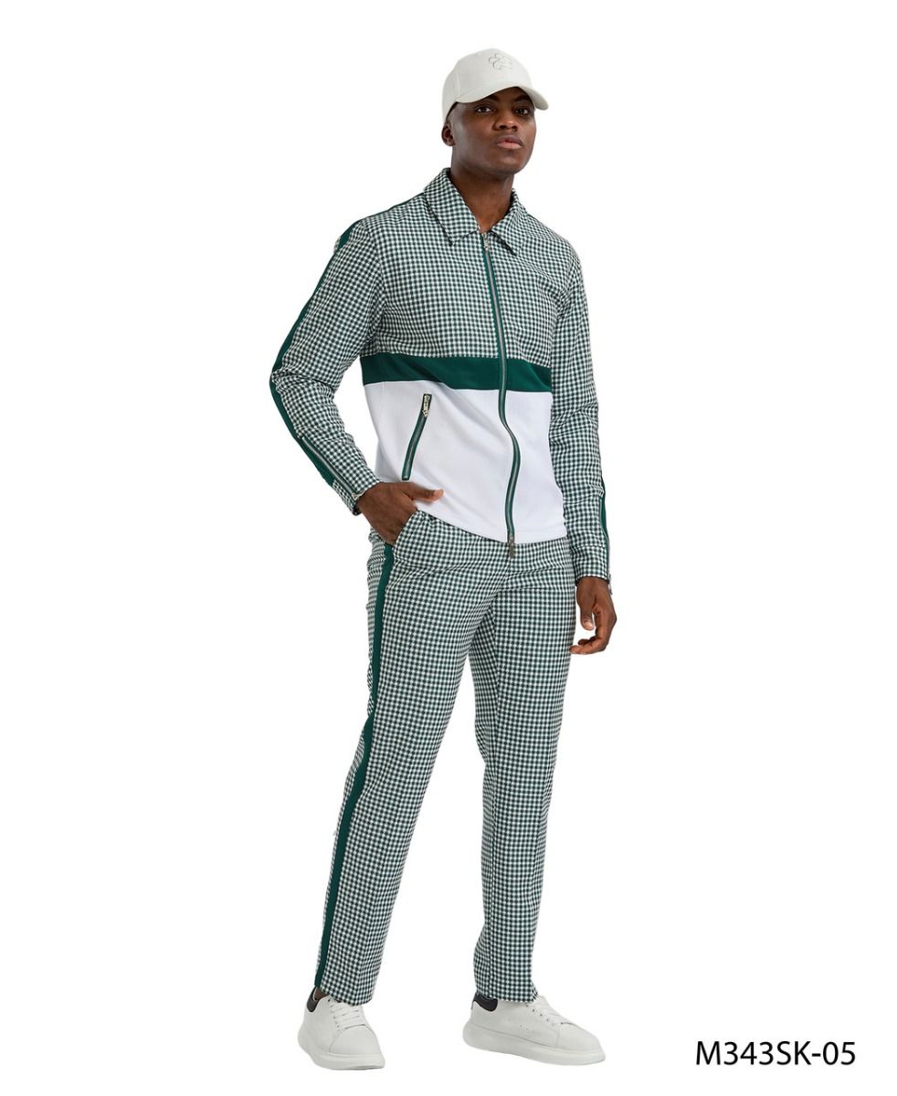 Tazio Men's 2 Piece Track Suit Set- Houndstooth - Coffee - M - CCO Menswear