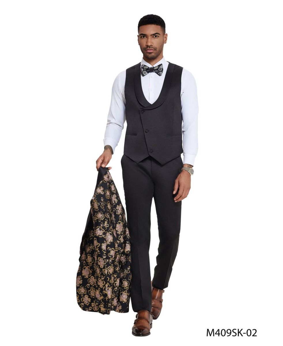 Tazio Men's 3 Piece Skinny Fit Suit - Geometric Floral