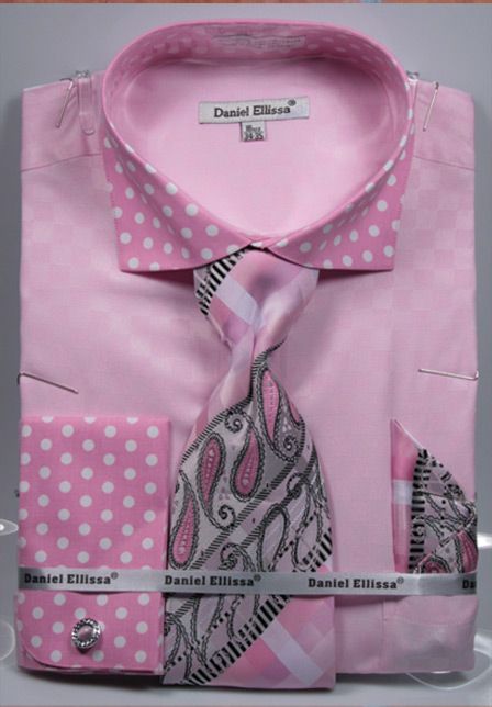 Daniel Ellissa Men's French Cuff Dress Shirt Set - Polka Dot