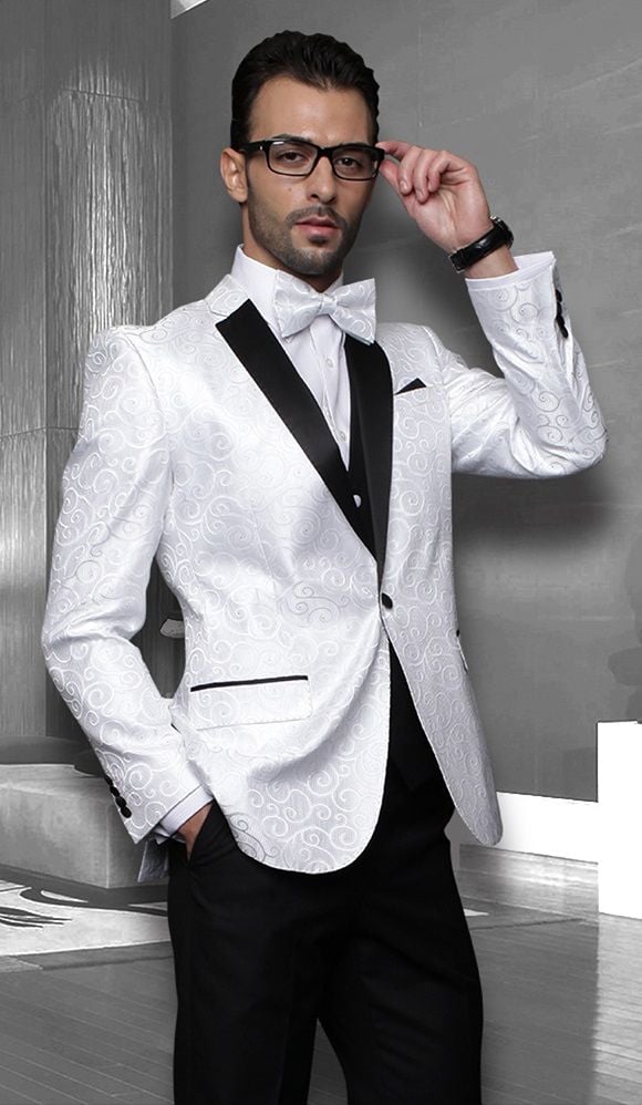 Statement Men's 3 Piece Modern Fit Suit - Studded Swirl Design
