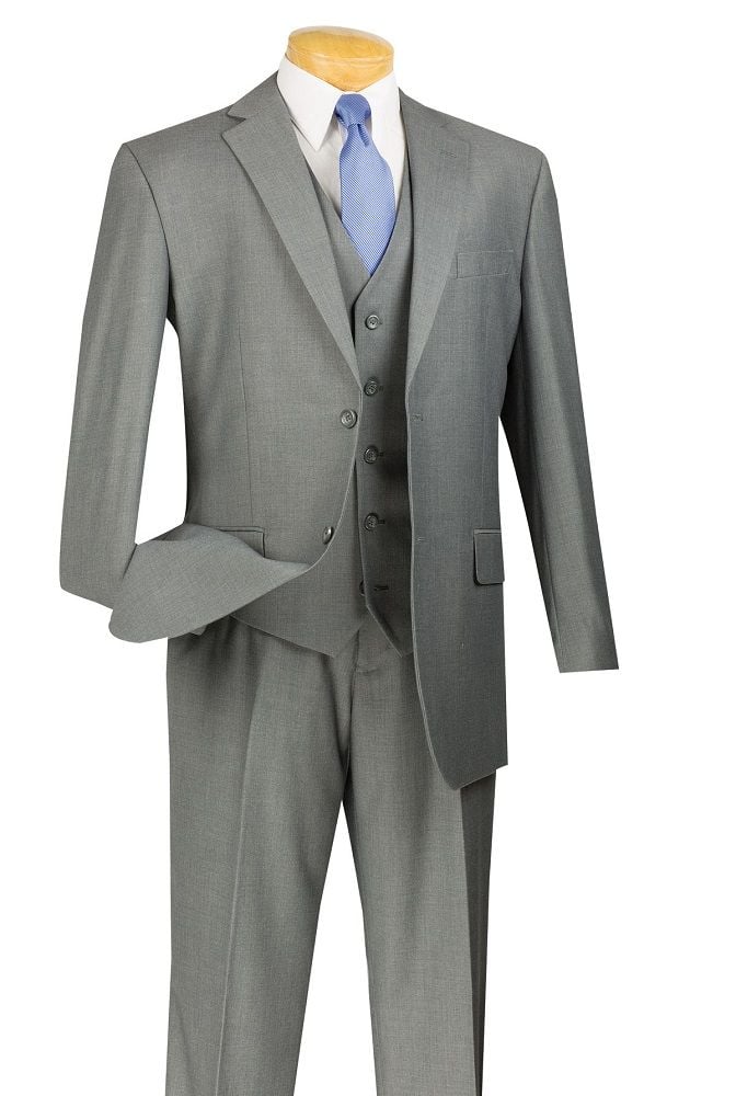 Vinci Men's 3 Piece Wool Feel Classic Suit - Flat Front Pants