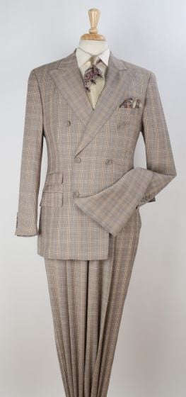 Apollo King Men's 3 Piece 100% Wool Suit - Fashion Windowpane