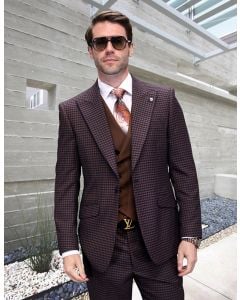 Statement Men's 3 Piece Modern Fit 100% Wool Suit - Two Tone Windowpane