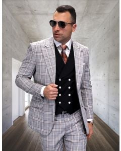 Statement Men's 3 Piece 100% Wool Suit - Bold Vest Color