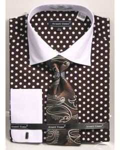 Avanti Uomo Men's Outlet 100% Cotton French Cuff Shirt Set - Polka Dots