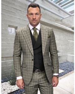 Statement Men's 3 Piece Modern Fit 100% Wool Suit - Wide Lapel Vest