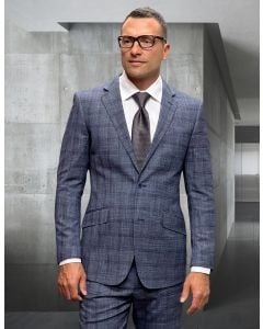 Statement Men's Outlet 100% Wool 2 Piece Suit - Textured Windowpane