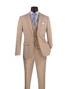 CCO Men's Outlet 3 Piece Slim Fit Suit - Glen Plaid
