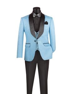 CCO Men's Outlet 3 Piece Wool Feel Slim Fit Tuxedo - Jacquard Fabric