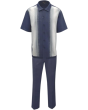 Silversilk Men's 2 Piece Short Sleeve Walking Suit - Notched Stripes