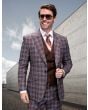 Statement Men's 3 Piece Modern Fit 100% Wool Suit - Plaid with Solid Vest