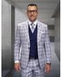 Statement Men's 3 Piece 100% Wool Modern Fit Suit - Plaid with Solid Vest